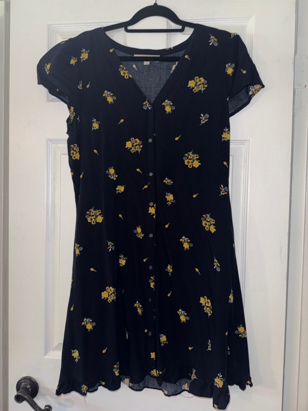 LOFT Black Mini Dress with Yellow Floral Print